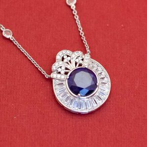 18 inch, Vintage Sterling Silver Art Deco Blue Faux Gems Necklace - F44